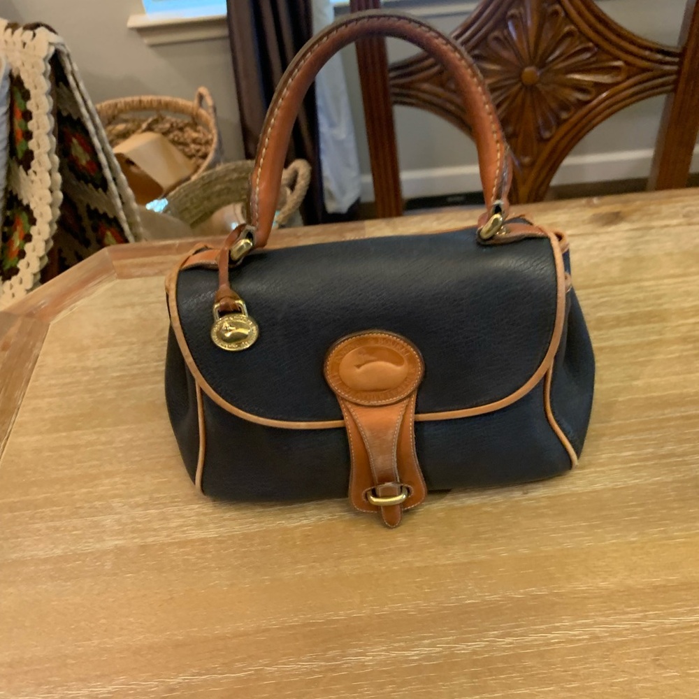 Dooney & Bourke Navy and Brown Leather Satchel